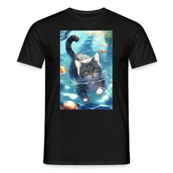 Katze Schwimmen Anime Manga - Männer T-Shirt - Schwarz - Vorne - AI Model Male 178 light (178cm)