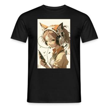 Anime Cat Girl Manga Otaku Waifu - Men's T-Shirt - black - Front - AI Model Male 178 light (178cm)