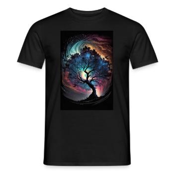 Tree Galaxy Stars Mystical Fantasy Northern Lights - Men's T-Shirt - black - Front - AI Model Male 178 light (178cm)