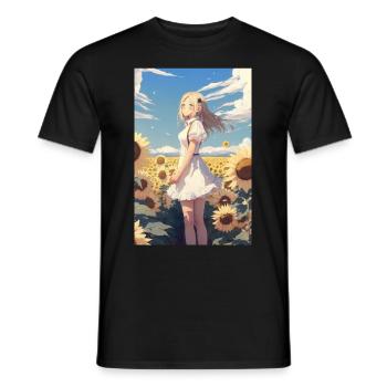 Anime Girl Anime Mädchen Waifu Otaku Sonnenblumen - Männer T-Shirt - Schwarz - Vorne - AI Model Male 178 light (178cm)