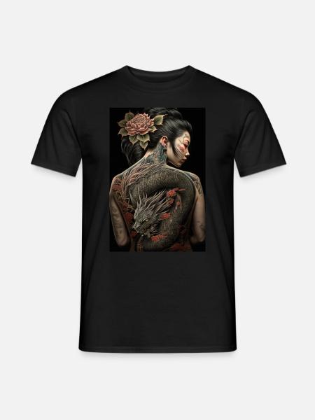 Geisha Yakuza Tattoo Japanese Dragon - Men's T-Shirt - black