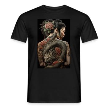 Geisha Yakuza Tattoo Japanischer Drache - Männer T-Shirt - Schwarz - Vorne - AI Model Male 178 light (178cm)
