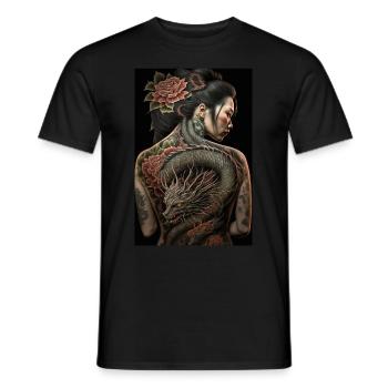 Geisha Yakuza Tattoo Japanischer Drache - Männer T-Shirt - Schwarz - Vorne - AI Model Male 178 light (178cm)