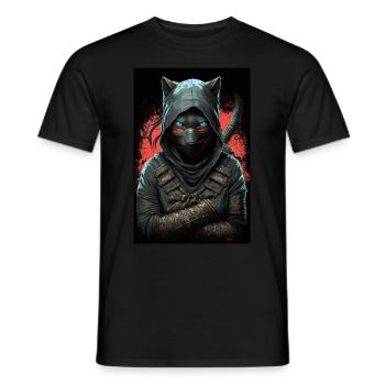 Ninja Katze Japan - Männer T-Shirt - Schwarz - Vorne - AI Model Male 178 light (178cm)