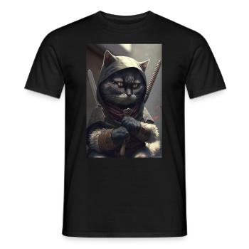 Ninja Katze Japan - Männer T-Shirt - Schwarz - Vorne - AI Model Male 178 light (178cm)
