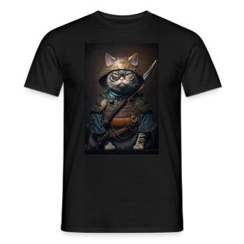 Samurai Katze Cat Cool Japan Krieger - Männer T-Shirt - Schwarz - Vorne - AI Model Male 178 light (178cm)