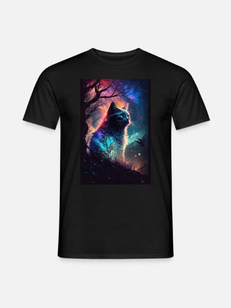 Katze Weltall Sternenhimmel Cosmos Polarlicht - Männer T-Shirt - Schwarz
