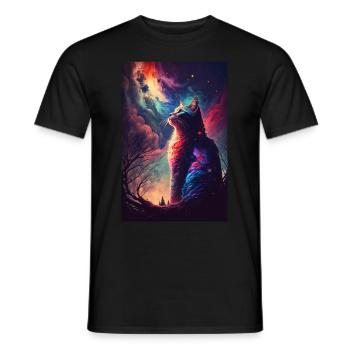 Wunderland Cosmos Katze Nachthimmel Weltraum - Männer T-Shirt - Schwarz - Vorne - AI Model Male 178 light (178cm)