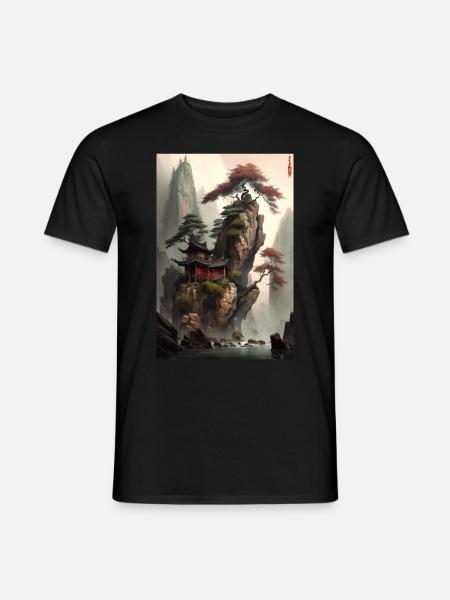 Altes China Chinesische Landschaft Gemälde Tempel - Männer T-Shirt - Schwarz