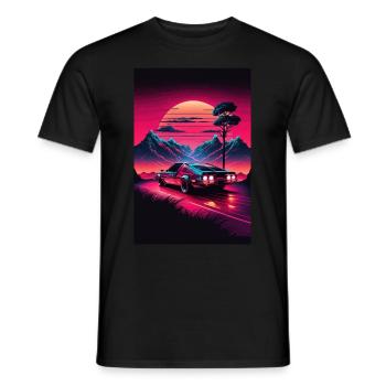 Synthwave Country Car Retro Sun Palms - T-shirt homme - noir - Devant - AI Model Male 178 light (178cm)