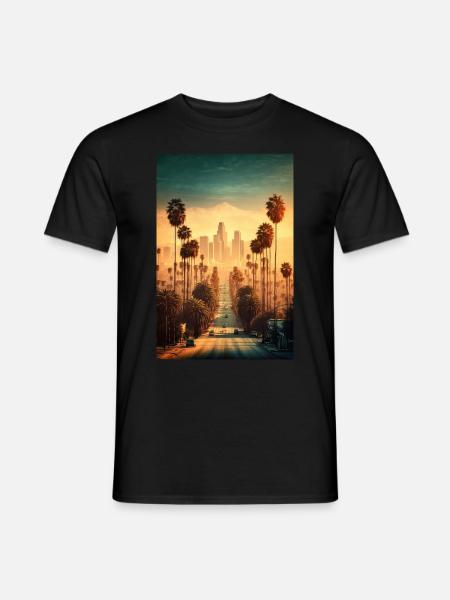 Los Angeles Skyline Straße Palmen LA Landschaft - Männer T-Shirt - Schwarz