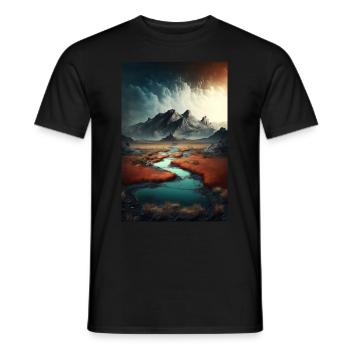 Surrelistische Landschaft Berge Fluss Teich Wiesen - Männer T-Shirt - Schwarz - Vorne - AI Model Male 178 light (178cm)