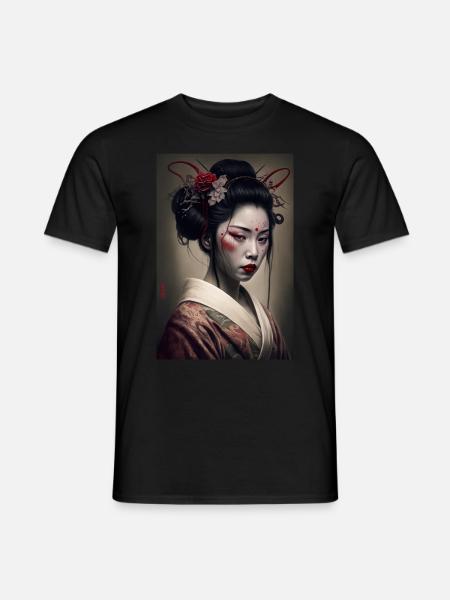 Geisha Portrait Japanisch Kimono Traditionelles - Männer T-Shirt - Schwarz