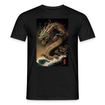 Japanischer Drache Wellen Japan Monster - Männer T-Shirt - Schwarz - Vorne - AI Model Male 178 light (178cm)
