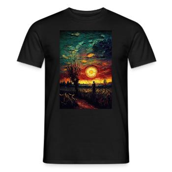 Sunset Landscape Field Paintings - Men's T-Shirt - black - Front - AI Model Male 178 light (178cm)