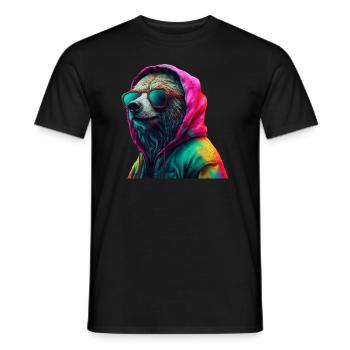 Bear with Sunglasses Colorful Cool Bears Forest Animal - Men's T-Shirt - black - Front - AI Model Male 178 light (178cm)