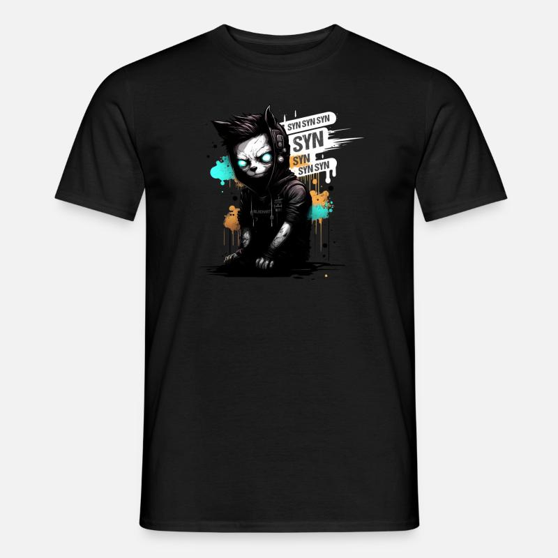 Blackhat Hacker Cat Syn Flood - Men's T-Shirt - black