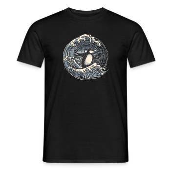 Penguin surfing on wave - Men's T-Shirt - black - Front - AI Model Male 178 light (178cm)