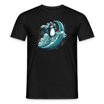 Pinguin surft auf Welle - Männer T-Shirt - Schwarz - Vorne - AI Model Male 178 light (178cm)