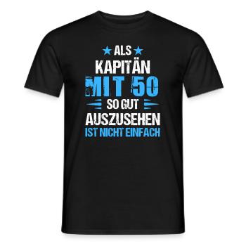 At 50 handsome captain - Men's T-Shirt - black - Front - AI Model Male 178 light (178cm)