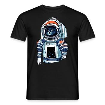 Illustration einer Katze im Raumanzug - Männer T-Shirt - Schwarz - Vorne - AI Model Male 178 light (178cm)