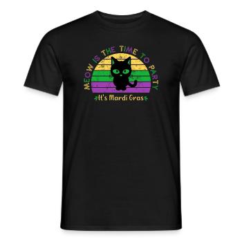 Mardi Gras Cat Meow Is The Time To Party Funny - Men's T-Shirt - black - Front - AI Model Male 178 light (178cm)