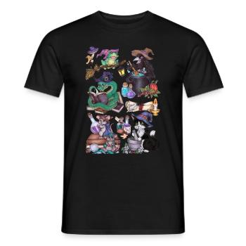Niedliche Halloween Tiere im Hexen Style mit Magie - Männer T-Shirt - Schwarz - Vorne - AI Model Male 178 light (178cm)