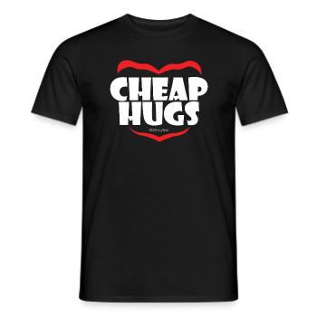 CHEAP HUGS, $200 a piece (white) - Men's T-Shirt - black - Front - AI Model Male 178 light (178cm)