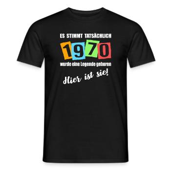 Legende ist 1970 geboren. Geburtstagsspruch - Männer T-Shirt - Schwarz - Vorne - AI Model Male 178 light (178cm)