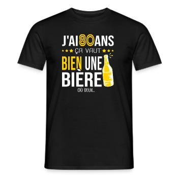 Cadeau d anniversaire 80 ans j ai 80 ans et bière - T-shirt homme - noir - Devant - AI Model Male 178 light (178cm)