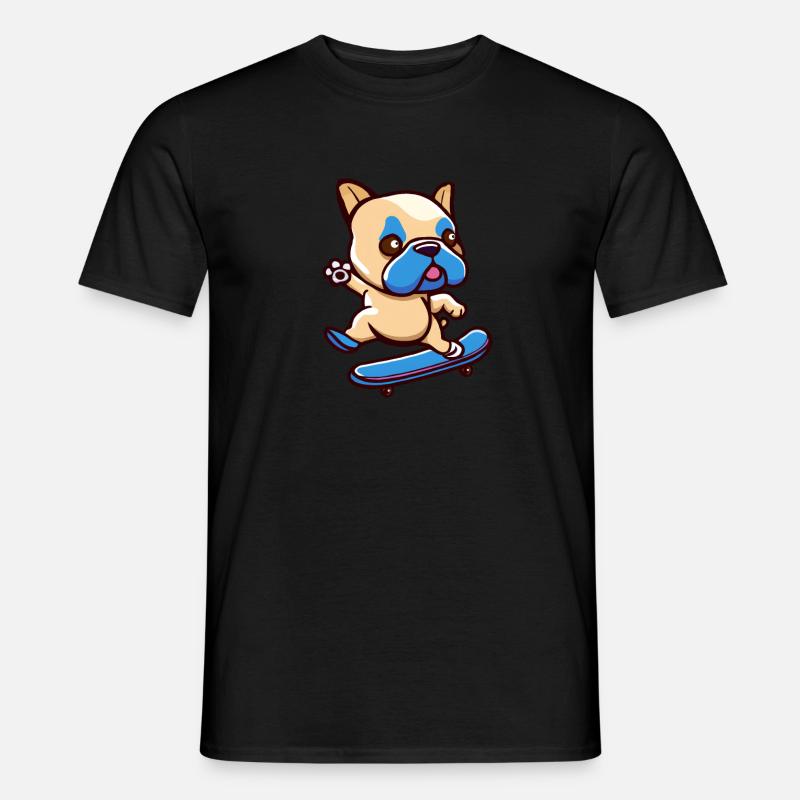 Süßer Mops Hund mit Skateboard - Männer T-Shirt - Schwarz