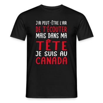 Dans ma tête je suis au Canada - Cadeau humour - T-shirt homme - noir - Devant - AI Model Male 178 light (178cm)