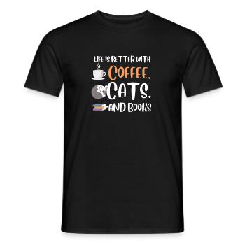 Life is better with a Coffee Cats and Books Cat - Men's T-Shirt - black - Front - AI Model Male 178 light (178cm)