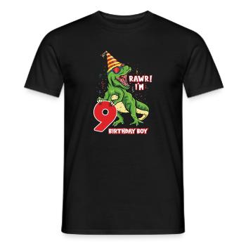 Rawr i'm 9 Birthday Boy Dinosaur Saurus Lover - Men's T-Shirt - black - Front - AI Model Male 178 light (178cm)