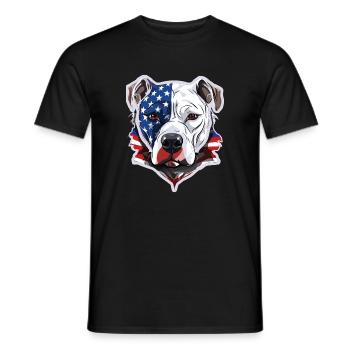 American Pitbull with US flag background - Men's T-Shirt - black - Front - AI Model Male 178 light (178cm)
