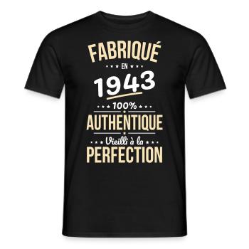 Anniversaire 81 ans - Fabriqué en 1943 - T-shirt homme - noir - Devant - AI Model Male 178 light (178cm)
