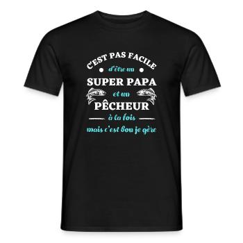 t shirt super papa pecheur humour peche homme - T-shirt homme - noir - Devant - AI Model Male 178 light (178cm)