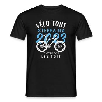 Vélo tout terrain à travers les bois - T-shirt homme - noir - Devant - AI Model Male 178 light (178cm)