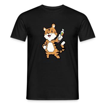 Tiger with sugar bag at the beginning of school reading enrollment - Men's T-Shirt - black - Front - AI Model Male 178 light (178cm)