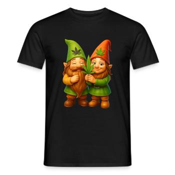 Knuffiges Zwergenpaar mit Cannabisblatt - Weed - Männer T-Shirt - Schwarz - Vorne - AI Model Male 178 light (178cm)