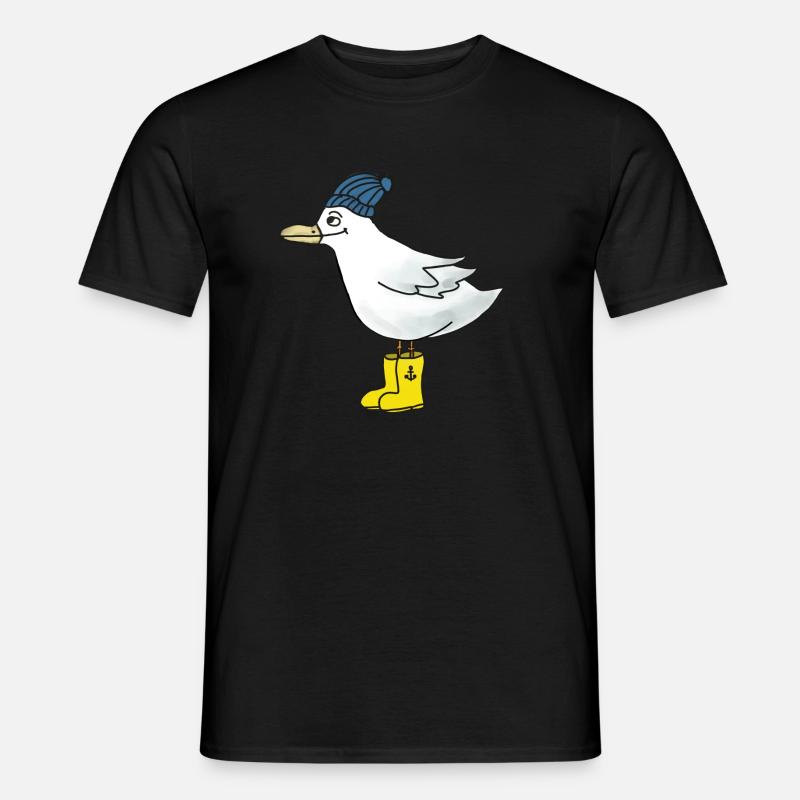 Möwe mit Gummistiefeln - Männer T-Shirt - Schwarz