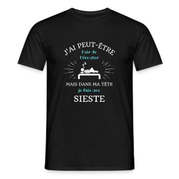 t shirt humour sieste dans ma tete humour papy - T-shirt homme - noir - Devant - AI Model Male 178 light (178cm)