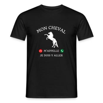 t shirt mon cheval m appelle humour cavalière - T-shirt homme - noir - Devant - AI Model Male 178 light (178cm)