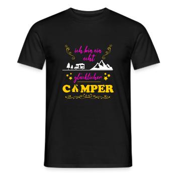 Camping Real Happy Camper Gift Wife - Men's T-Shirt - black - Front - AI Model Male 178 light (178cm)