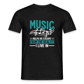 Music helps me escape reality - Men's T-Shirt - black - Front - AI Model Male 178 light (178cm)