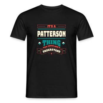 C’est une chose Patterson, le nom de famille pour le F - T-shirt homme - noir - Devant - AI Model Male 178 light (178cm)