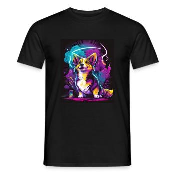 Synthwave Corgi - Retro Futuristic Pet Art - Men's T-Shirt - black - Front - AI Model Male 178 light (178cm)