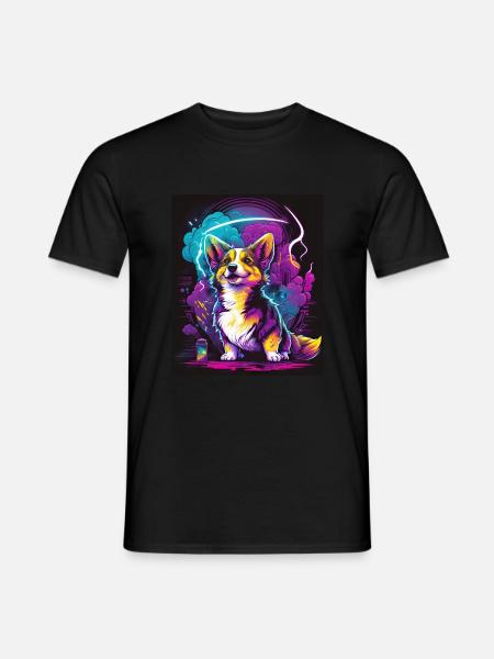 Synthwave Corgi - Retro Futuristische Haustierkunst - Männer T-Shirt - Schwarz