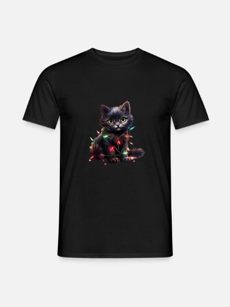 Christmas Lights Katze Weihnachten - Männer T-Shirt - Schwarz
