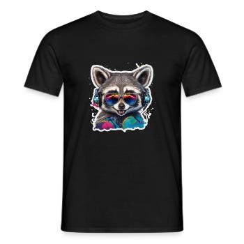 Waschbär Mit Kopfhörern Graffiti Kunst - Männer T-Shirt - Schwarz - Vorne - AI Model Male 178 light (178cm)